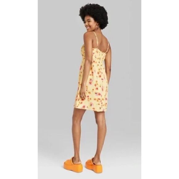 Women's Ruched Linen Slip Dress - Wild Fable Yellow Floral Size XS. NWT. 4 - Picture 7 of 7